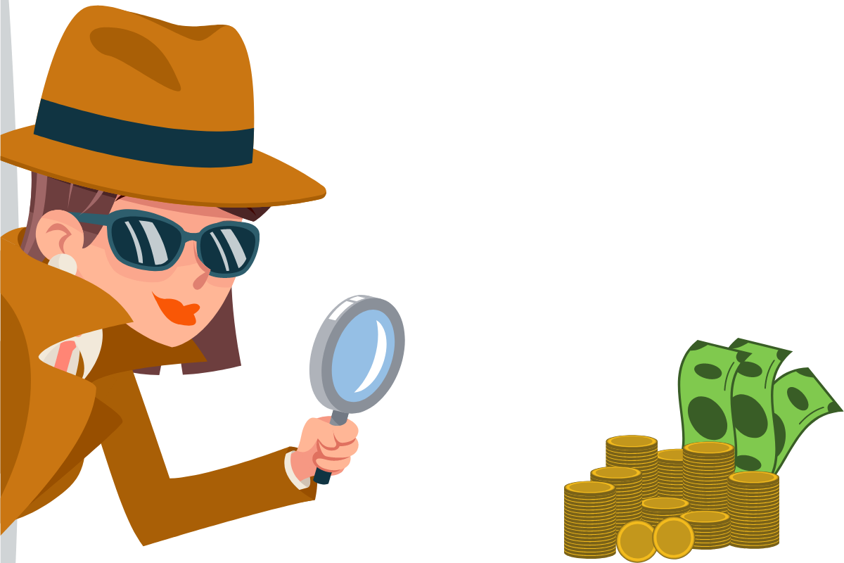 detective looking at money