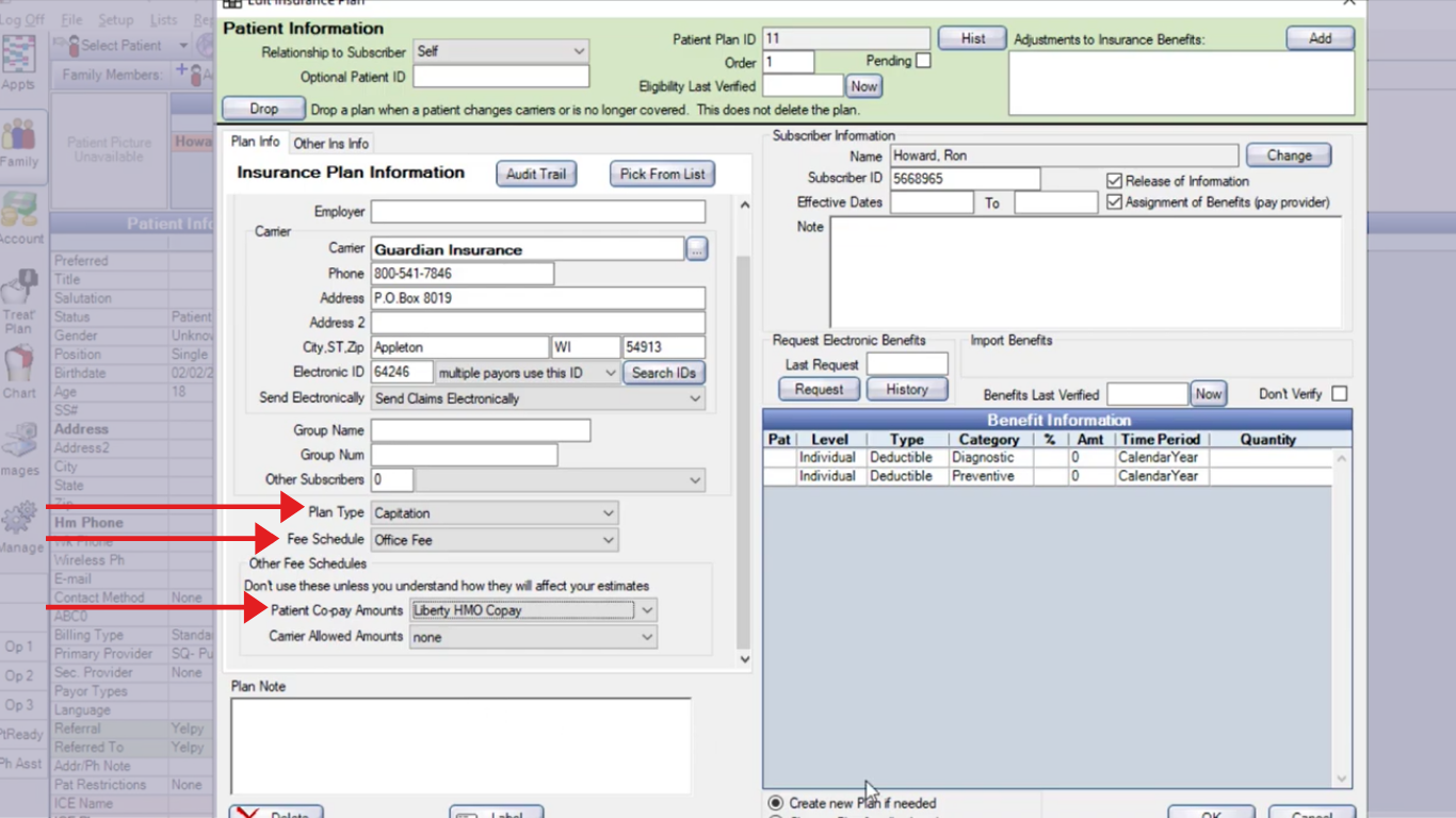 setup of a capitation plan in Practice-Web