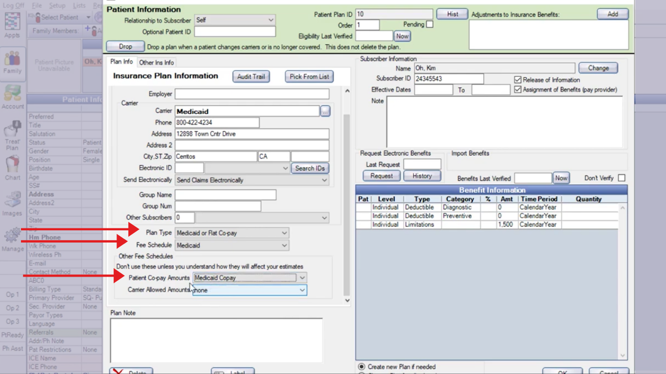 setup of a Medicaid insurance plan in Practice-Web