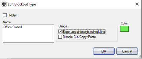 Screenshot: Edit blockout type