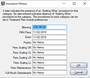 Screenshot: Insurance history window