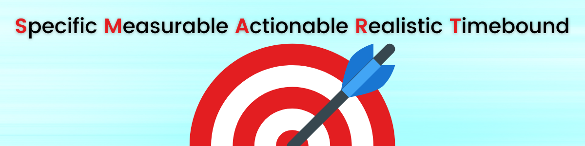 Smart Goal: specific, measurable, actionable, realistic, and timebound.