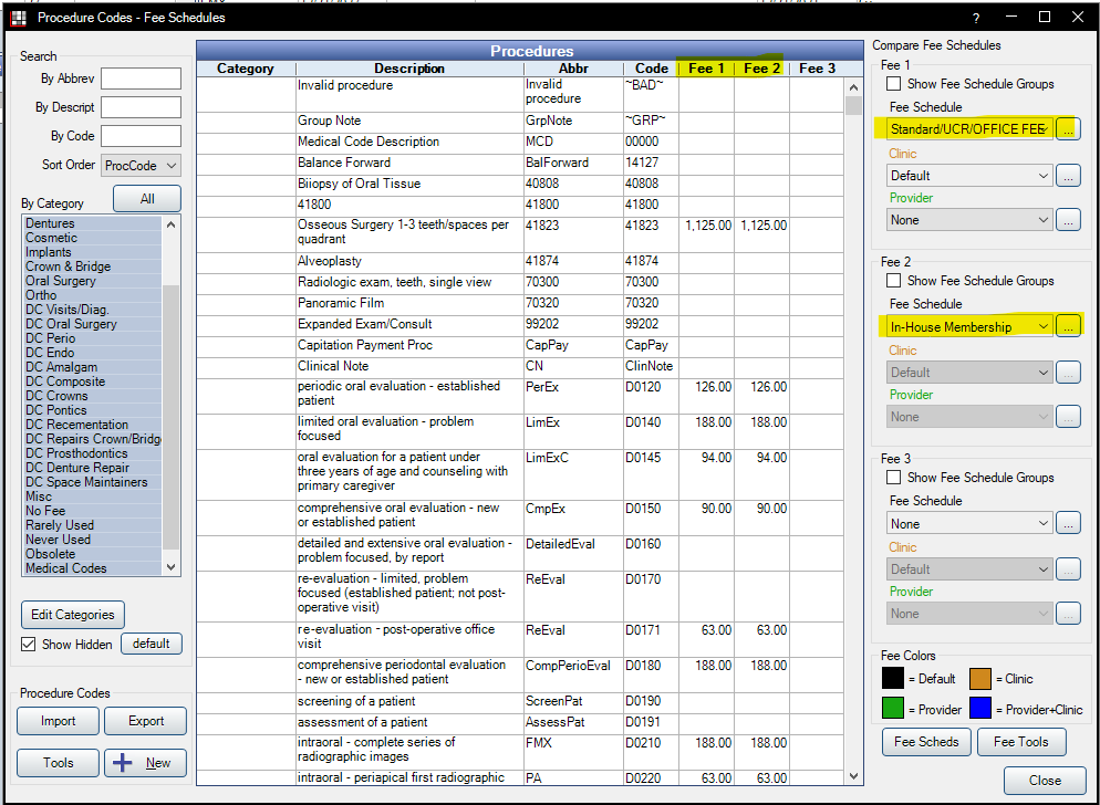 Screenshot - viewing Fee Schedules in Practice-Web