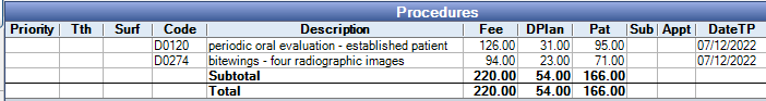 Screenshot - discount plan as shown in treatment plan