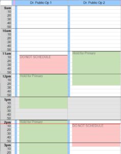 schedule in Practice-Web that uses blockouts for primary procedures - basic scheduling template