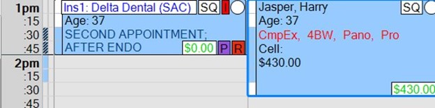 Practice-Web schedule showing double-booked provider and conflict marks on time bar