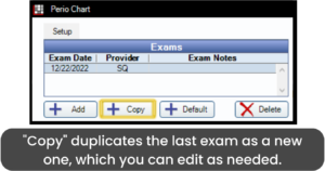 "Copy" duplicates the last exam as a new one, which you can edit as needed.