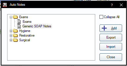 Auto Notes setup window in Practice-Web