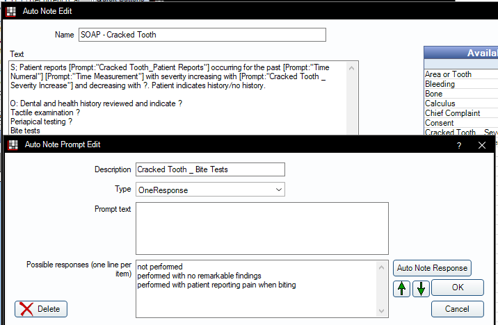 Using a one response prompt for objective in SOAP note