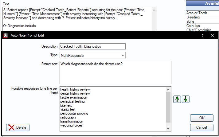 Using a multi-response prompt for objective section in SOAP note