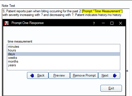 One response prompt for time measurement in use