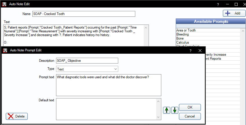 using a blank text prompt for objective in SOAP note