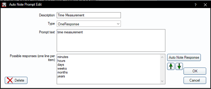 Example of  a One Response prompt for time measurement